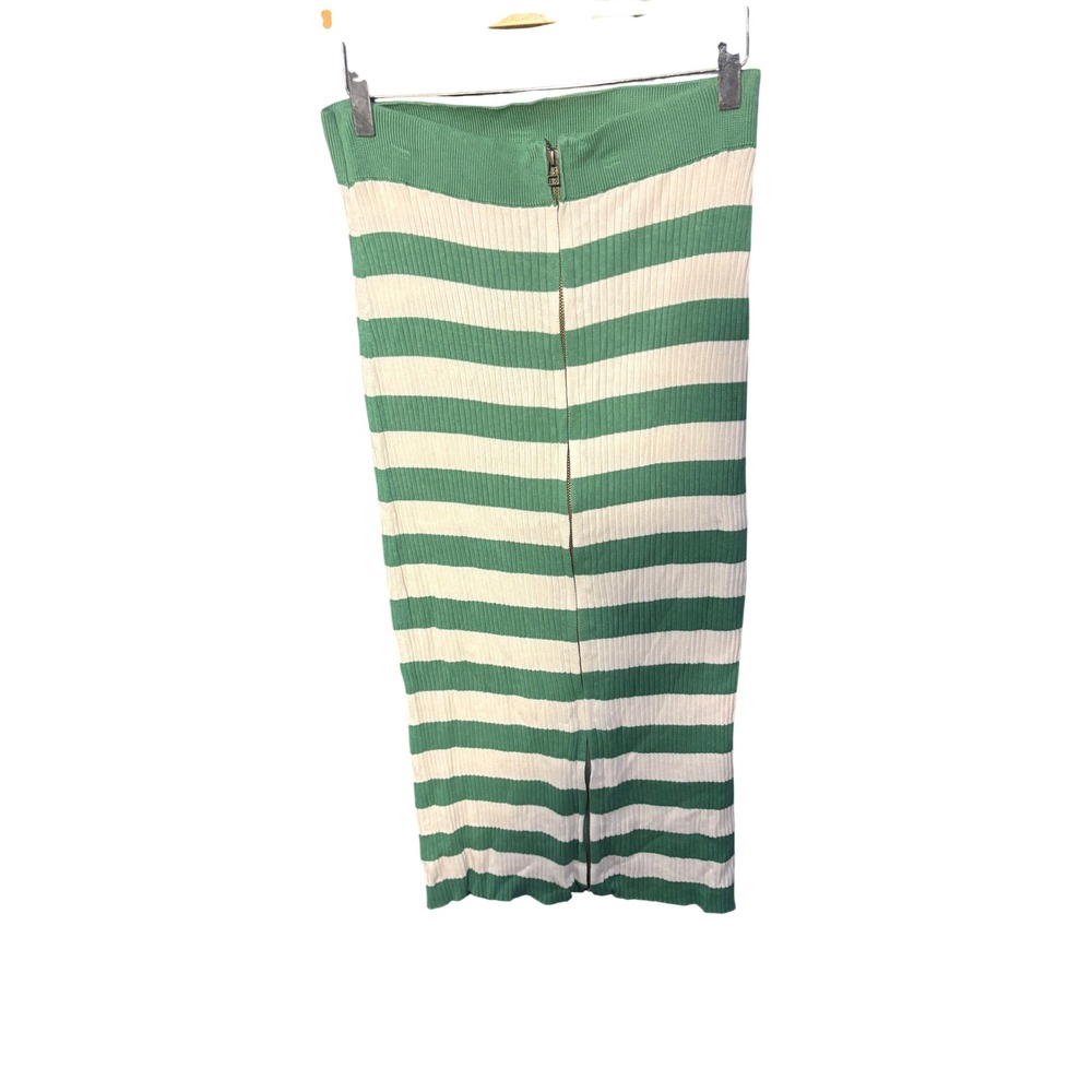 Daily Practice Anthropologie Green White Striped Zip Front Ribbed Midi Skirt M - Picture 2 of 5